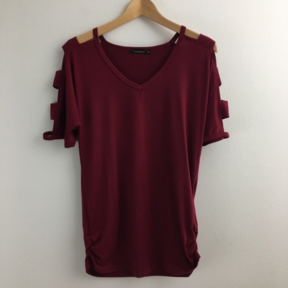 Sleeve Cut Outs Burgundy Top